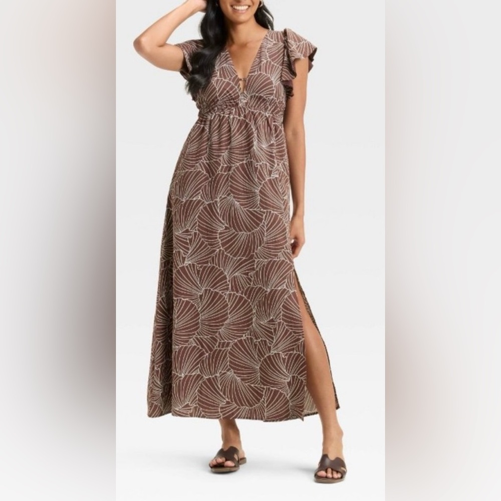 Women’s  Flutter Short Sleeve Maxi A-Line dress-M